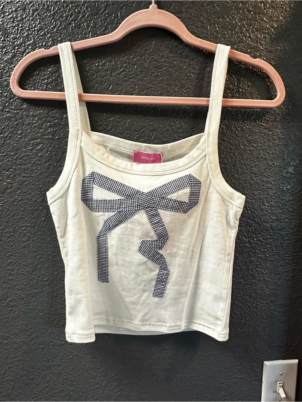 Edikted Bow Tank Top size Small - white / blue gingham bow - NWT